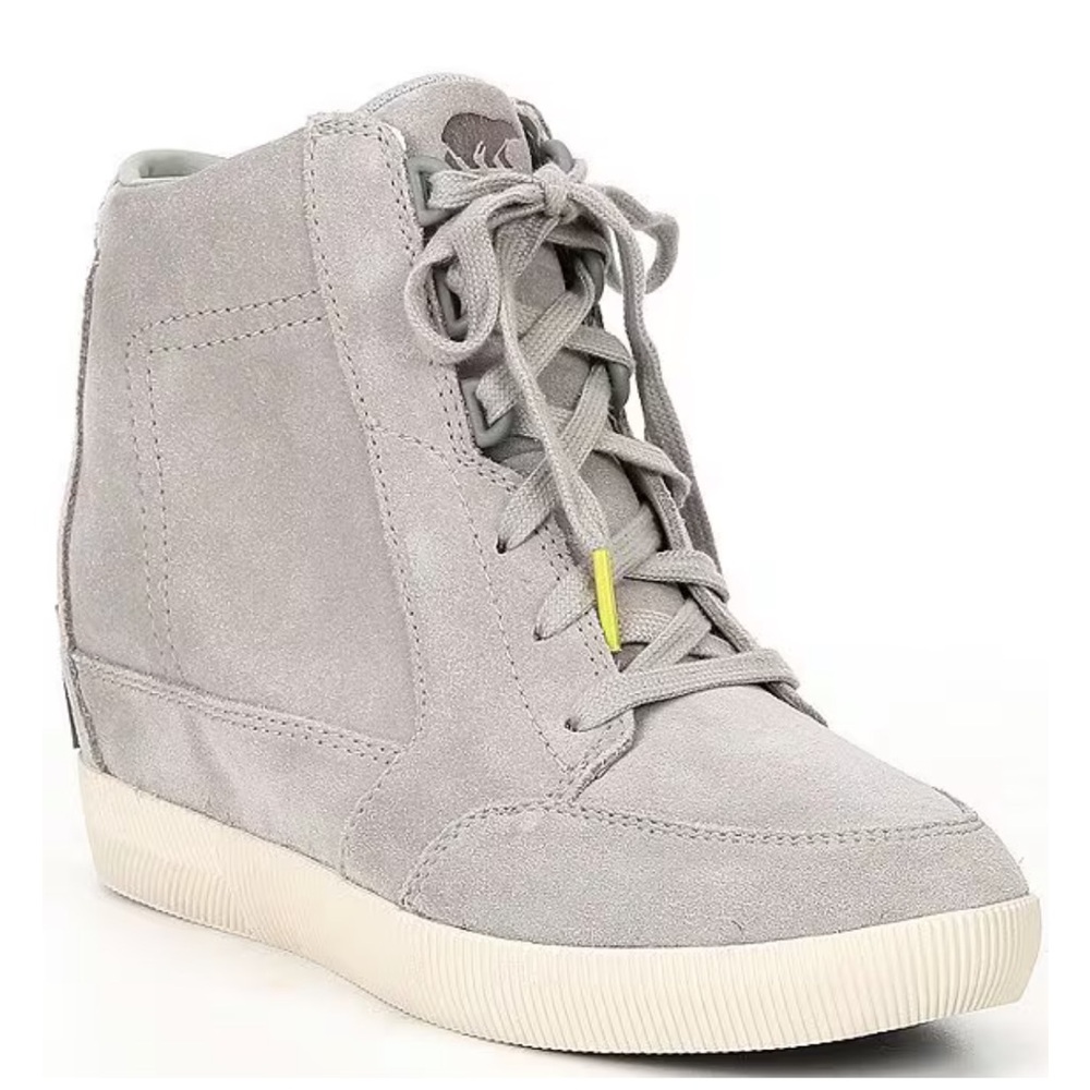 Sorel Out N About Waterproof Bootie-Style Wedge Sneakers in Dove/Quarry Size 7